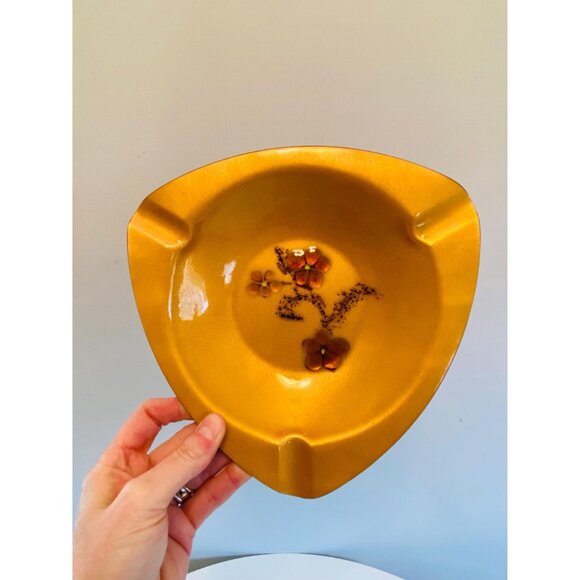 Vtg Enamel on Copper Ashtray by Bovano of Cheshire Conn, Mid Century Floral Dish - Picture 6 of 8